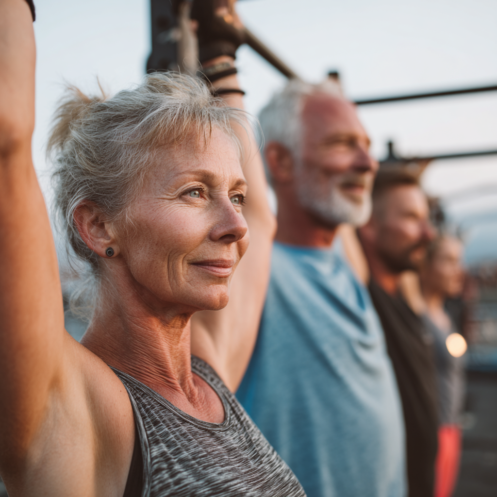 Cheerful elderly Ukrainian couple preparing healthy post-workout meal together in modern kitchen
